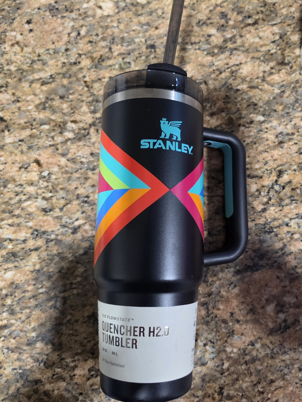 Stanley Quencher H2.0 Tumbler - Black with Multicolor Accent